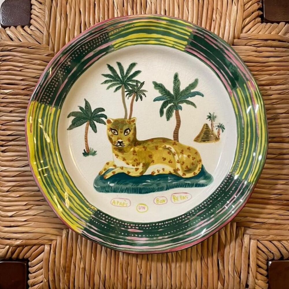 Anthropologie x Nathalie Lété Dinner Plate Leopard Palm Tree Design 10”
